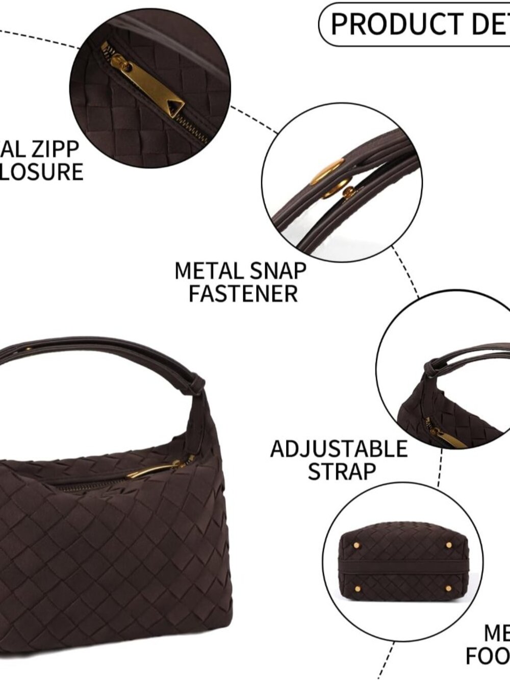 Suede Purse Bag for Women Vintage Woven Hobo Handbag Small Shoulder Bag | with A - Picture 5 of 6